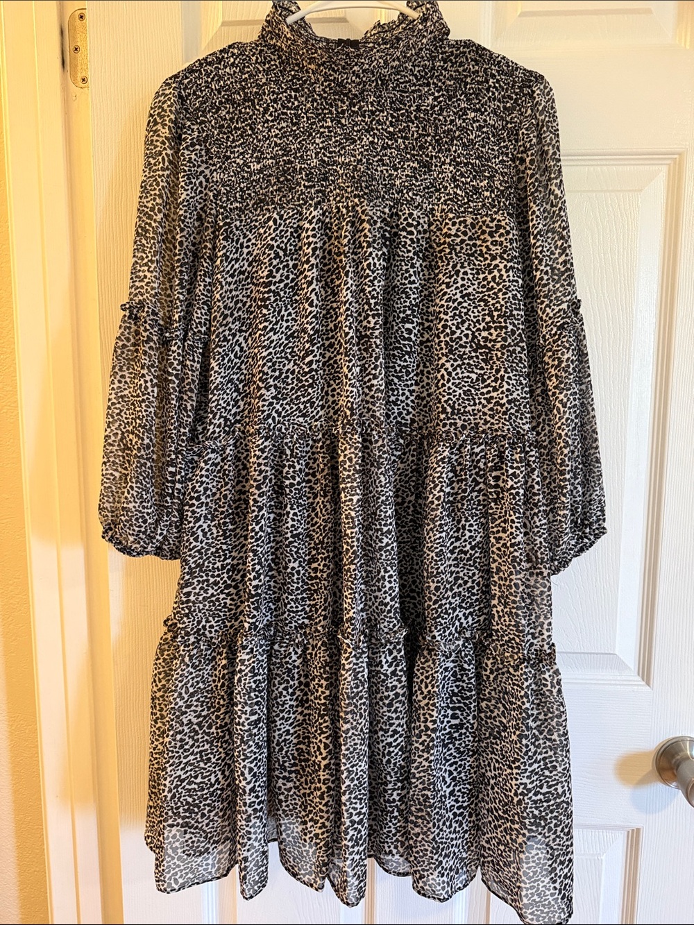 Taylor Black and White Leopard Tiered Smock Dress